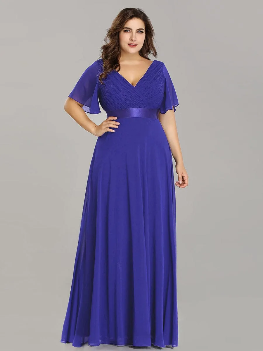 Monica | Plus Size Empire Waist V Back Bridesmaid Dress with Short Sleeves