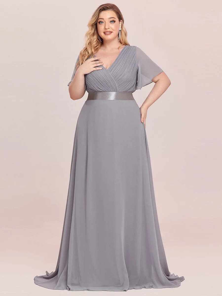 Monica | Plus Size Empire Waist V Back Bridesmaid Dress with Short Sleeves