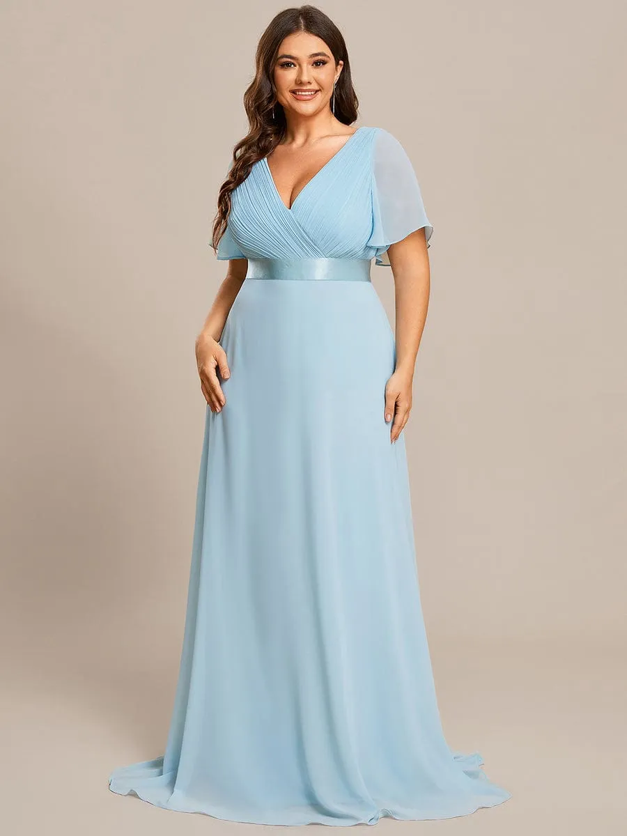 Monica | Plus Size Empire Waist V Back Bridesmaid Dress with Short Sleeves