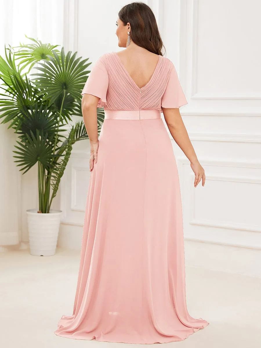 Monica | Plus Size Empire Waist V Back Bridesmaid Dress with Short Sleeves