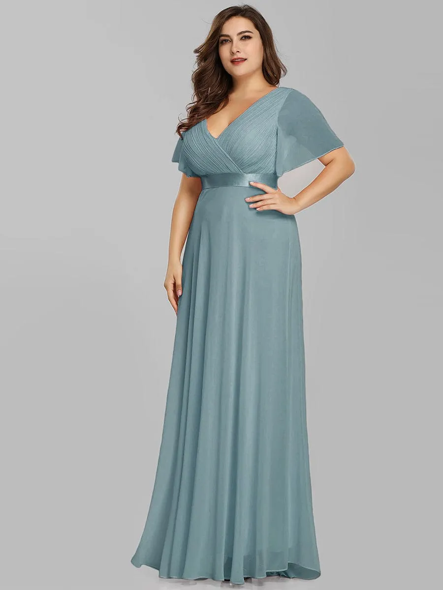 Monica | Plus Size Empire Waist V Back Bridesmaid Dress with Short Sleeves