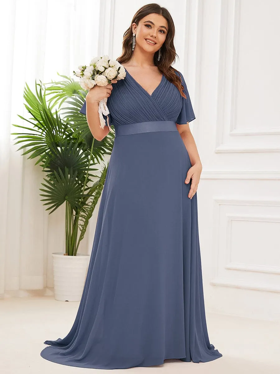 Monica | Plus Size Empire Waist V Back Bridesmaid Dress with Short Sleeves