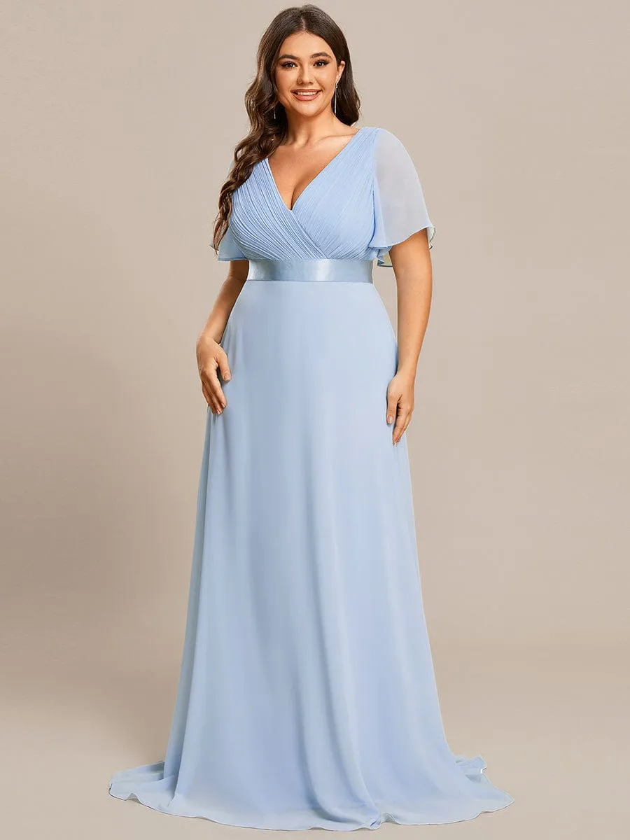 Monica | Plus Size Empire Waist V Back Bridesmaid Dress with Short Sleeves