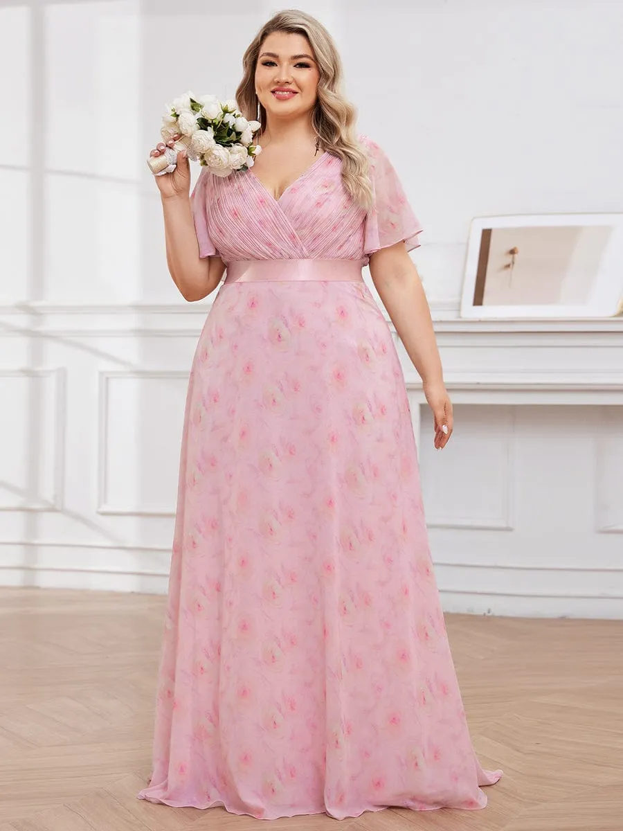 Monica | Plus Size Empire Waist V Back Bridesmaid Dress with Short Sleeves