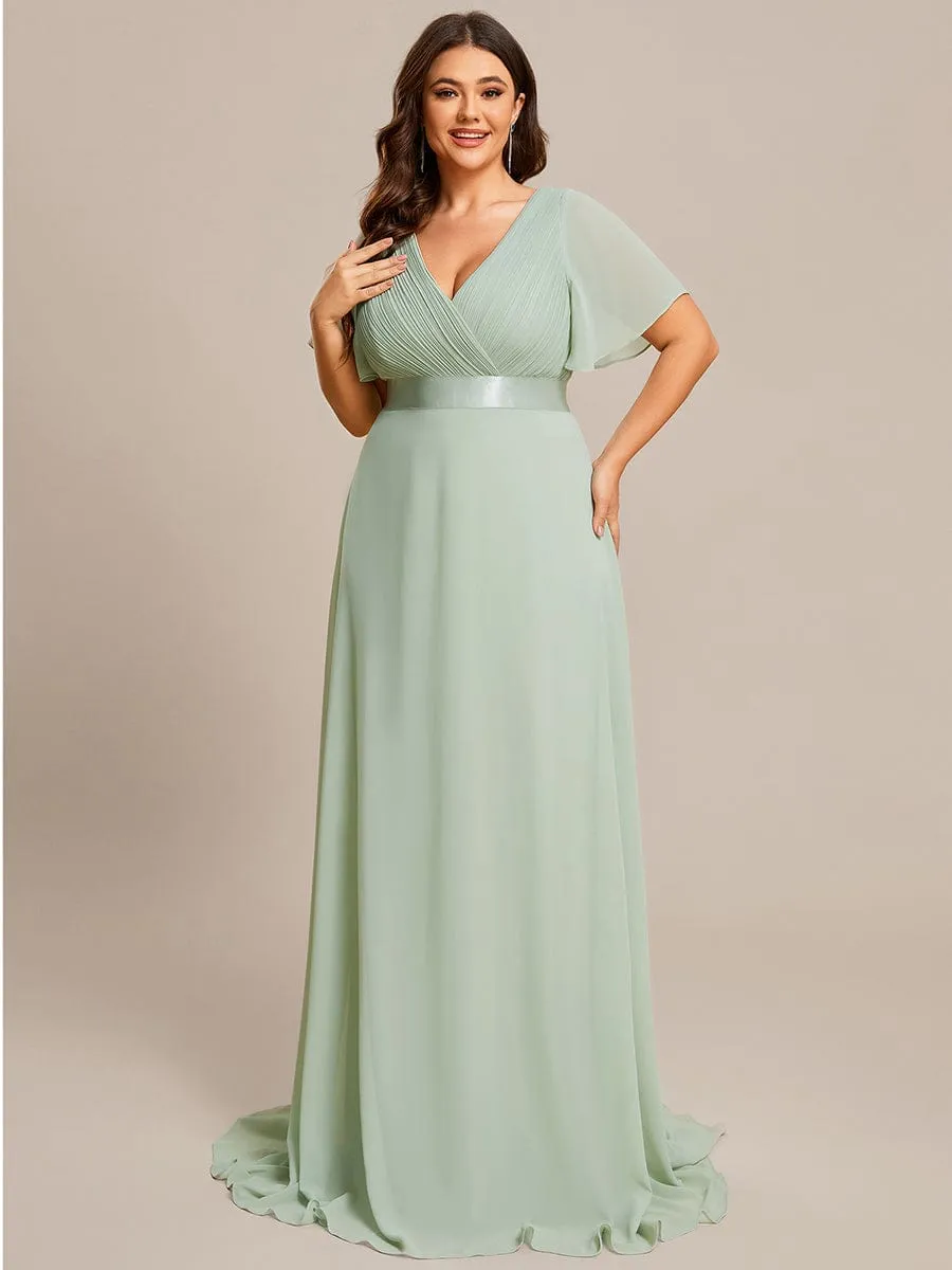 Monica | Plus Size Empire Waist V Back Bridesmaid Dress with Short Sleeves