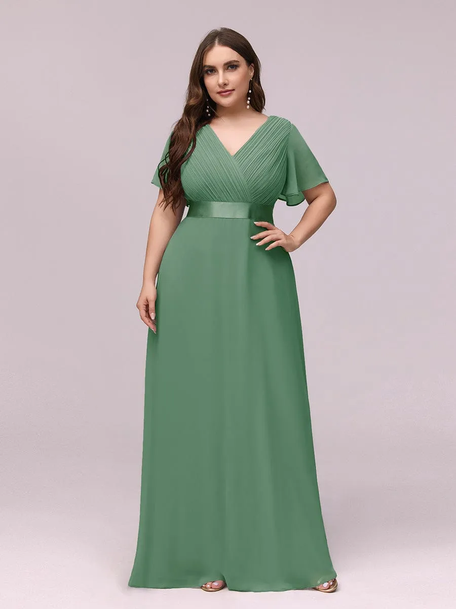 Monica | Plus Size Empire Waist V Back Bridesmaid Dress with Short Sleeves