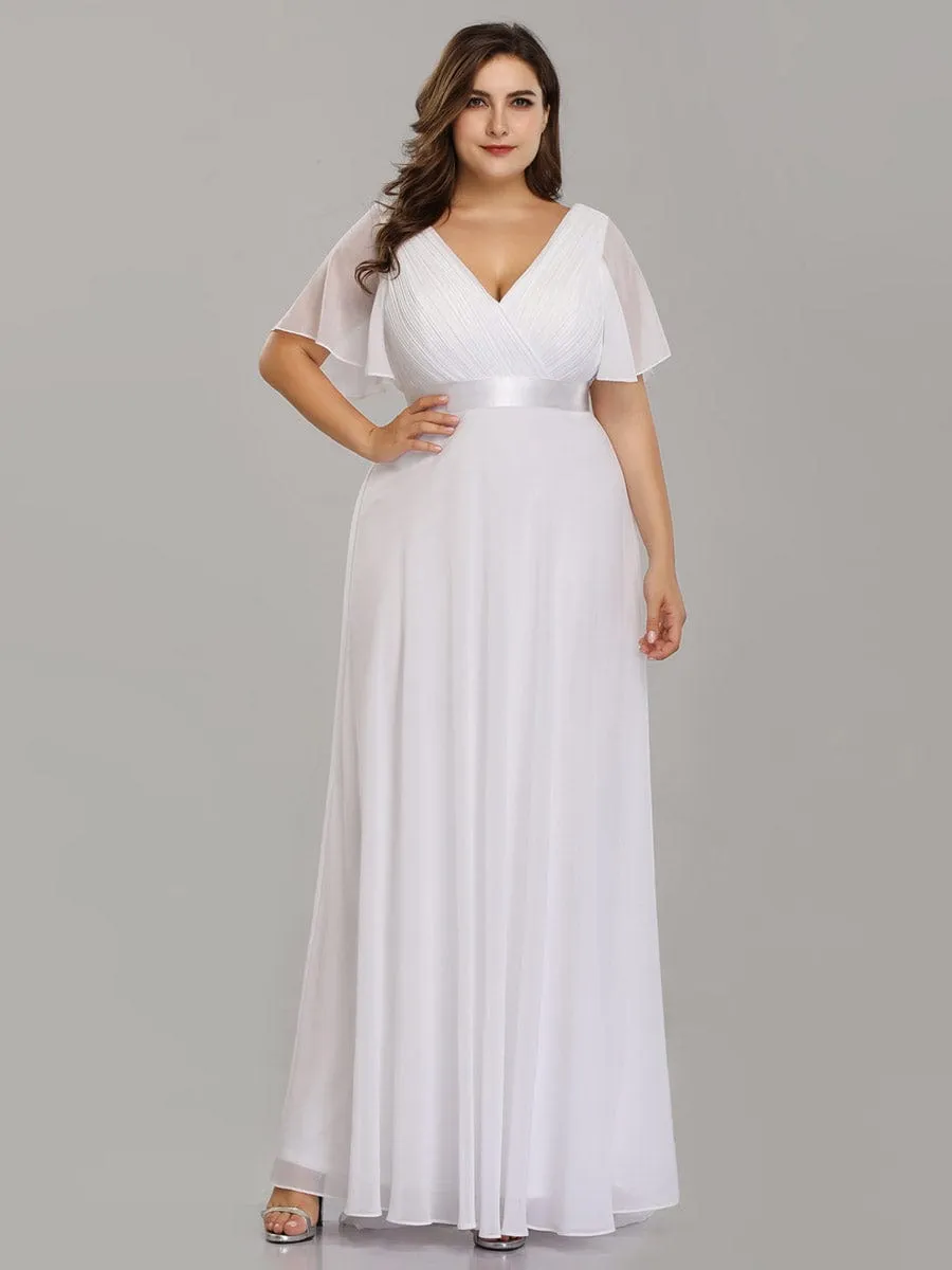 Monica | Plus Size Empire Waist V Back Bridesmaid Dress with Short Sleeves