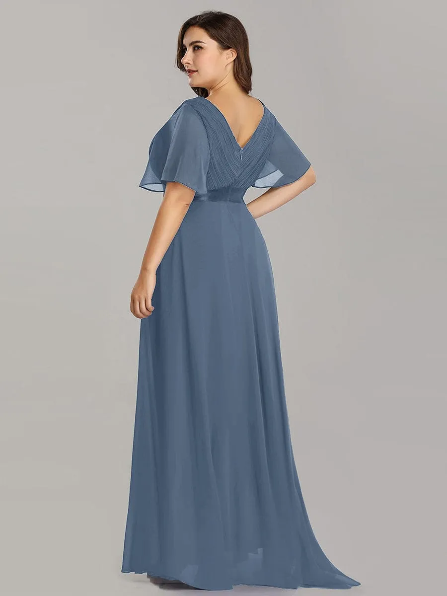 Monica | Plus Size Empire Waist V Back Bridesmaid Dress with Short Sleeves