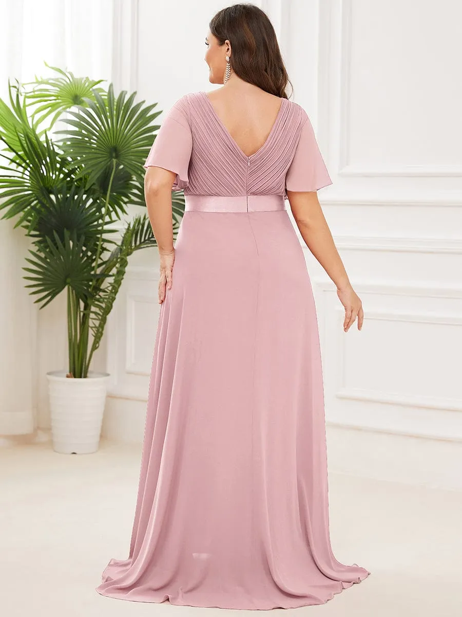 Monica | Plus Size Empire Waist V Back Bridesmaid Dress with Short Sleeves