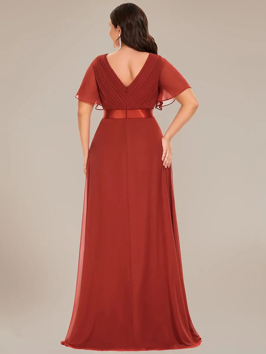 Monica | Plus Size Empire Waist V Back Bridesmaid Dress with Short Sleeves