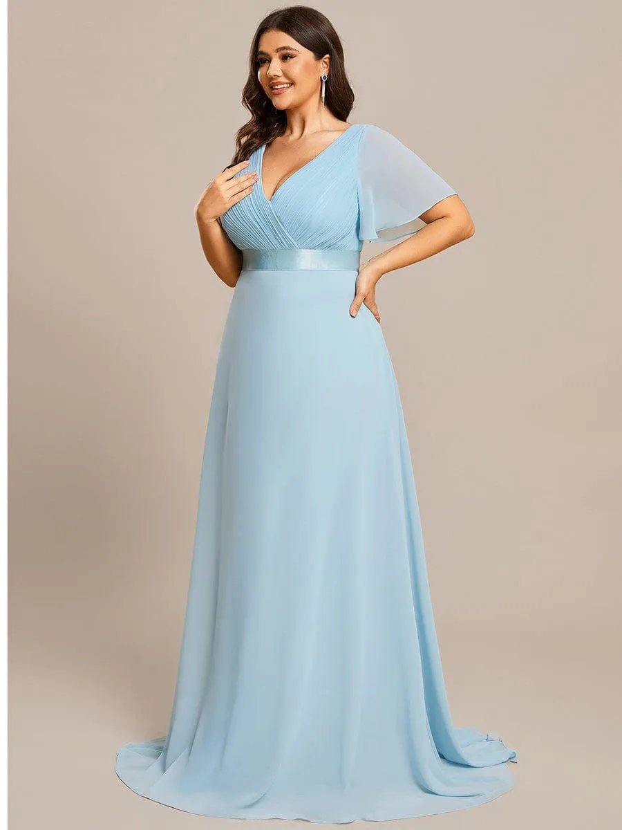 Monica | Plus Size Empire Waist V Back Bridesmaid Dress with Short Sleeves