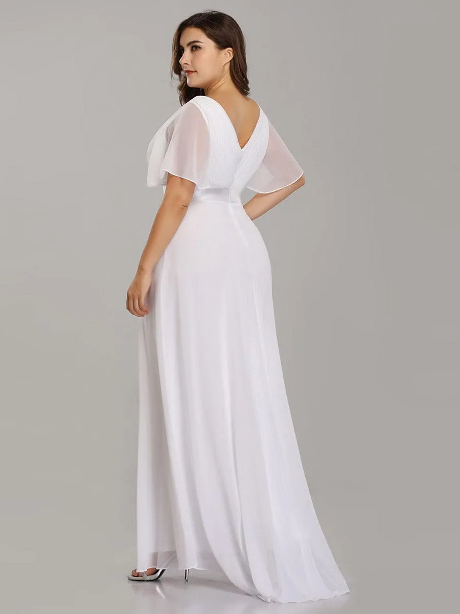 Monica | Plus Size Empire Waist V Back Bridesmaid Dress with Short Sleeves