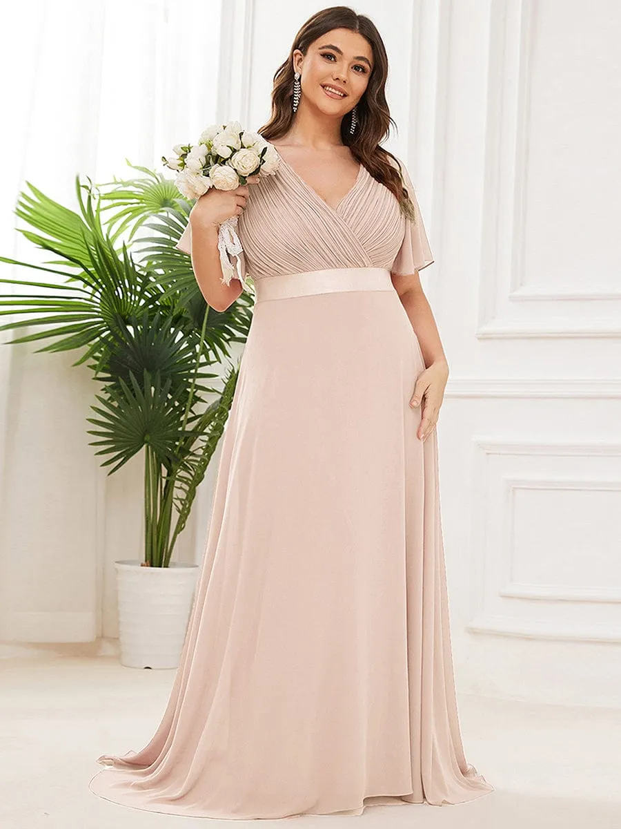 Monica | Plus Size Empire Waist V Back Bridesmaid Dress with Short Sleeves