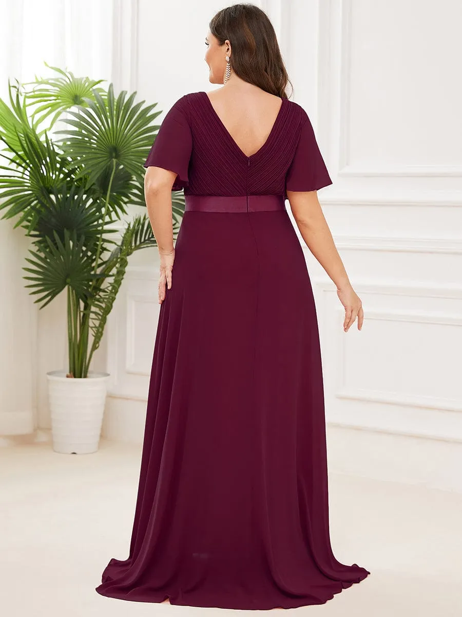 Monica | Plus Size Empire Waist V Back Bridesmaid Dress with Short Sleeves