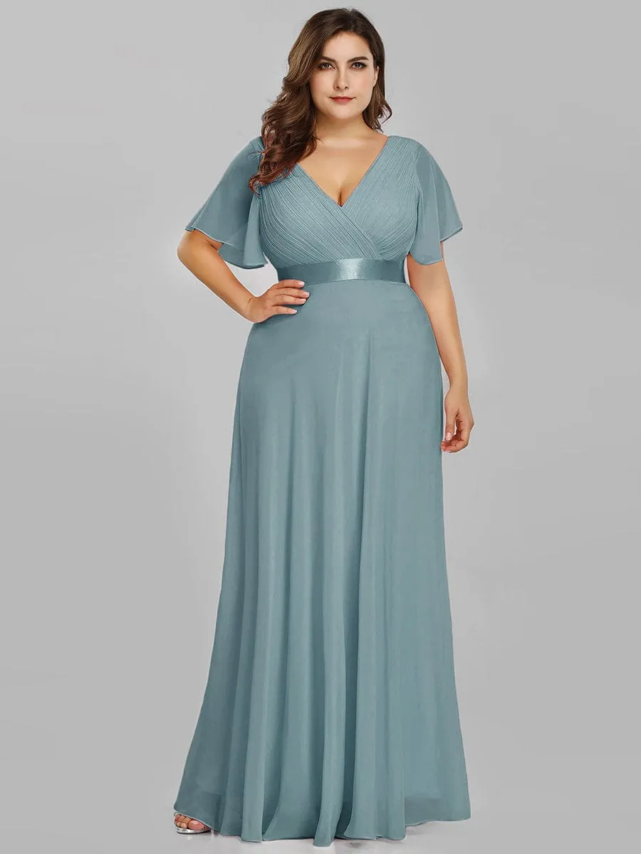 Monica | Plus Size Empire Waist V Back Bridesmaid Dress with Short Sleeves