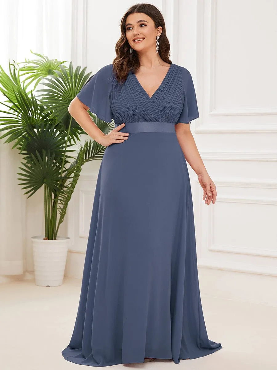 Monica | Plus Size Empire Waist V Back Bridesmaid Dress with Short Sleeves