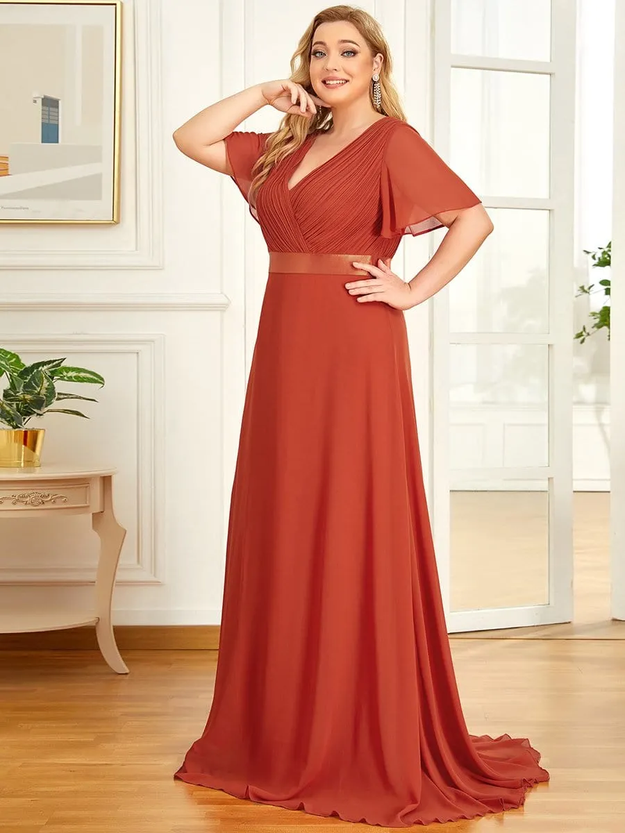 Monica | Plus Size Empire Waist V Back Bridesmaid Dress with Short Sleeves