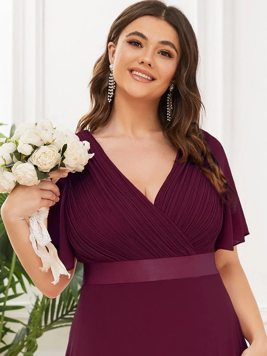 Monica | Plus Size Empire Waist V Back Bridesmaid Dress with Short Sleeves