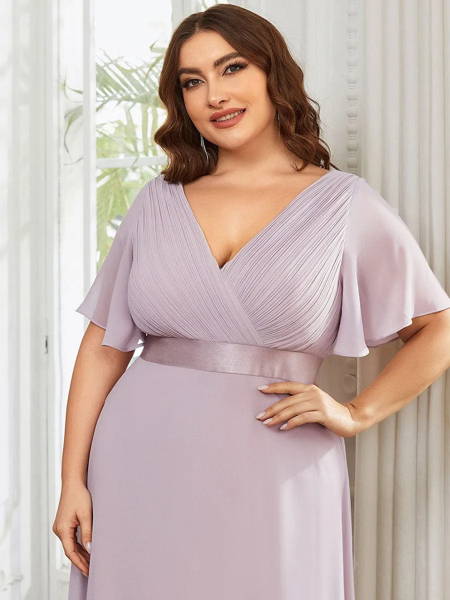 Monica | Plus Size Empire Waist V Back Bridesmaid Dress with Short Sleeves