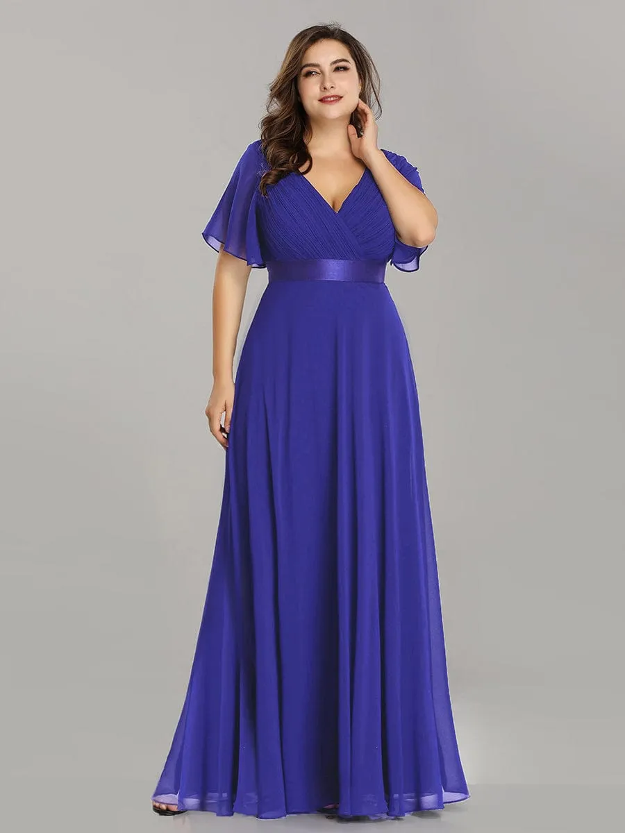 Monica | Plus Size Empire Waist V Back Bridesmaid Dress with Short Sleeves