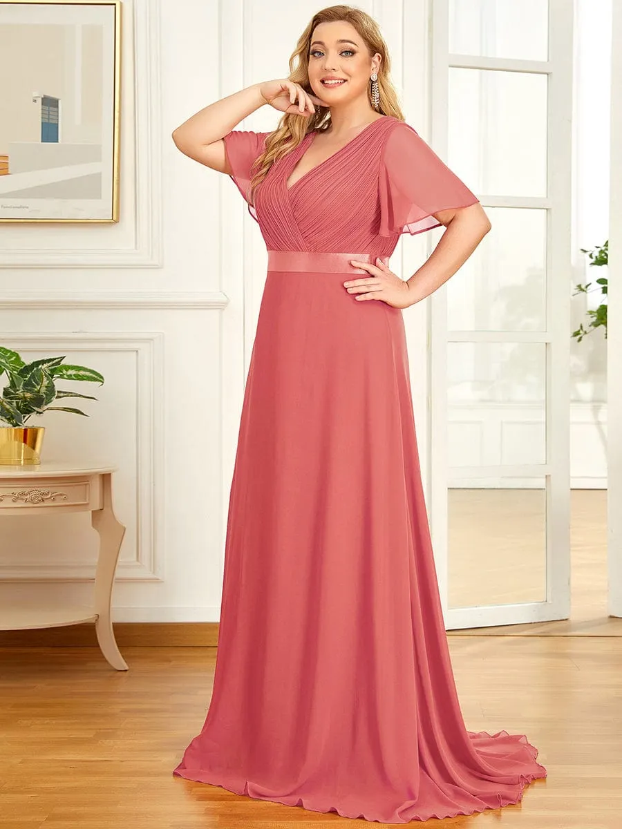 Monica | Plus Size Empire Waist V Back Bridesmaid Dress with Short Sleeves