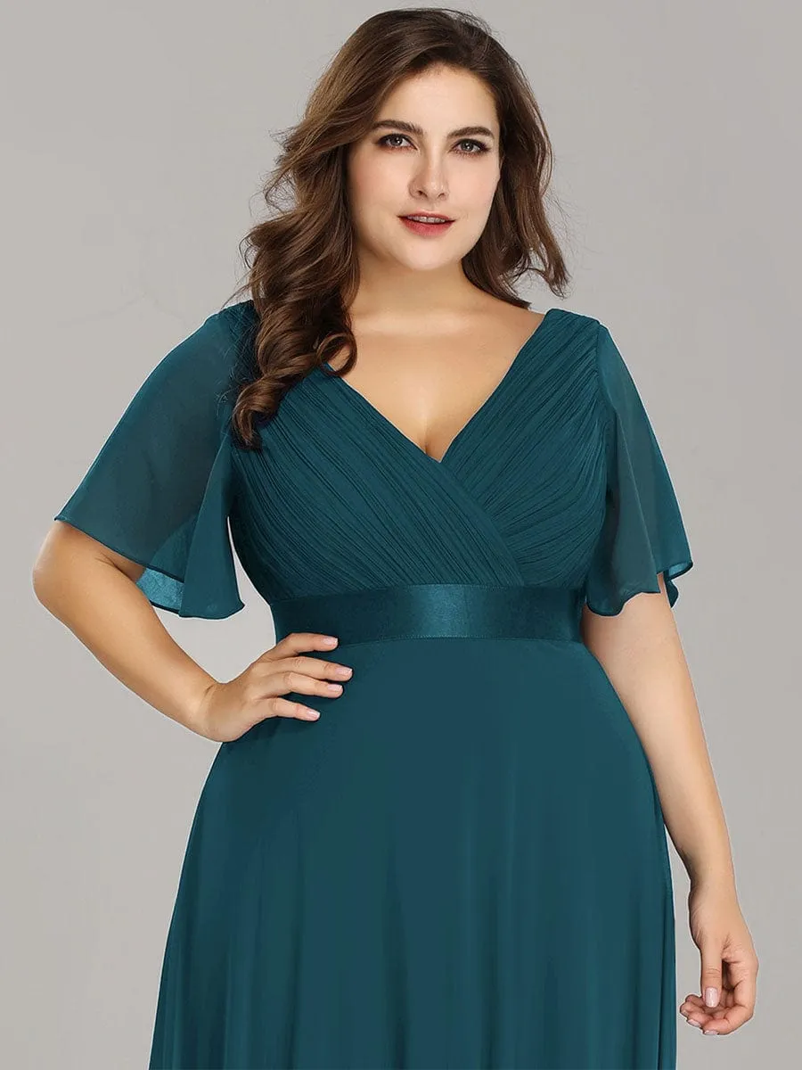 Monica | Plus Size Empire Waist V Back Bridesmaid Dress with Short Sleeves