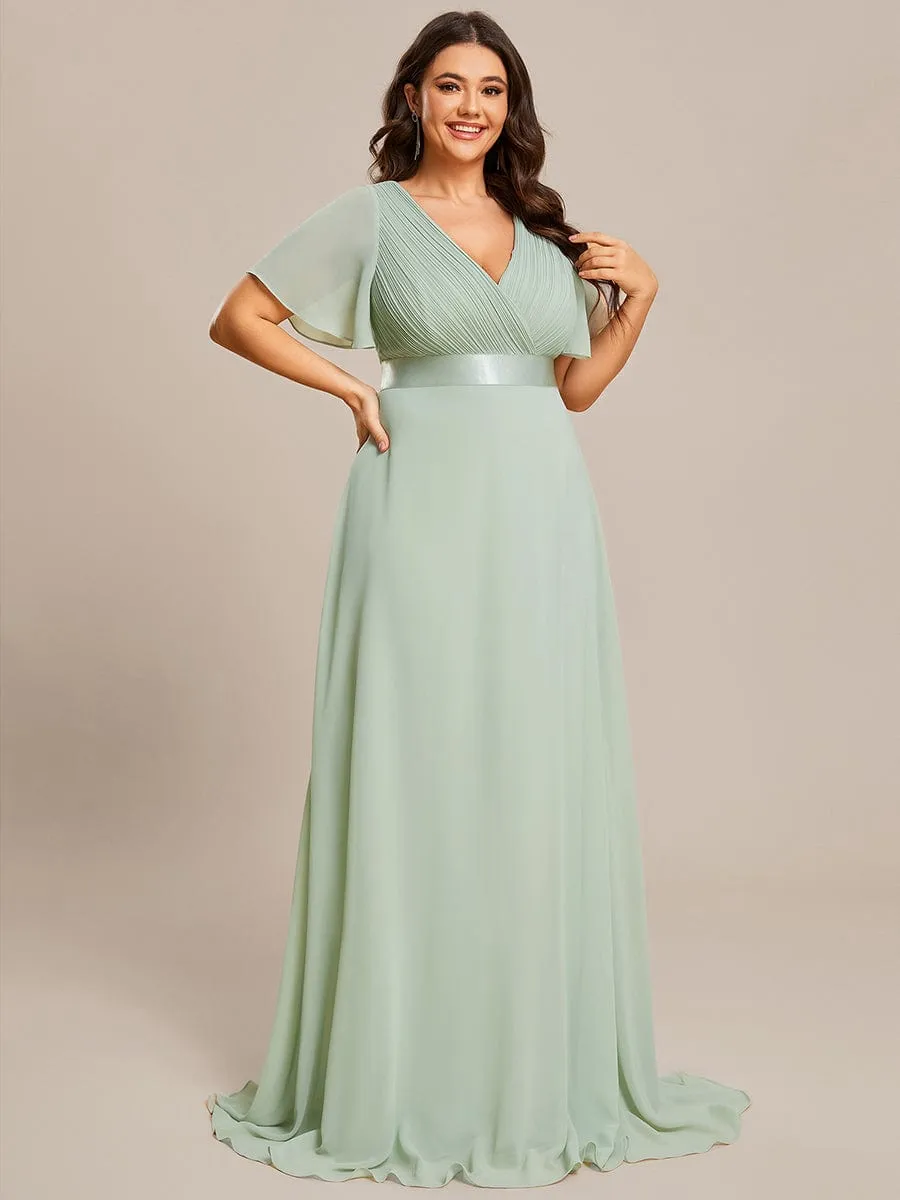 Monica | Plus Size Empire Waist V Back Bridesmaid Dress with Short Sleeves