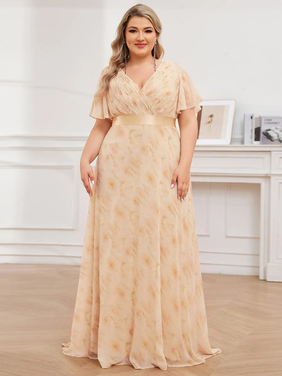 Monica | Plus Size Empire Waist V Back Bridesmaid Dress with Short Sleeves