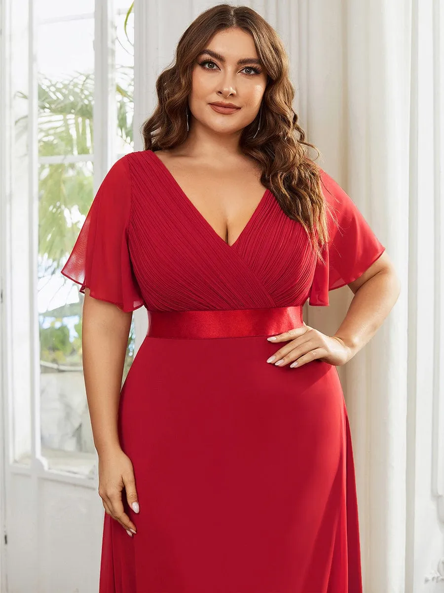 Monica | Plus Size Empire Waist V Back Bridesmaid Dress with Short Sleeves