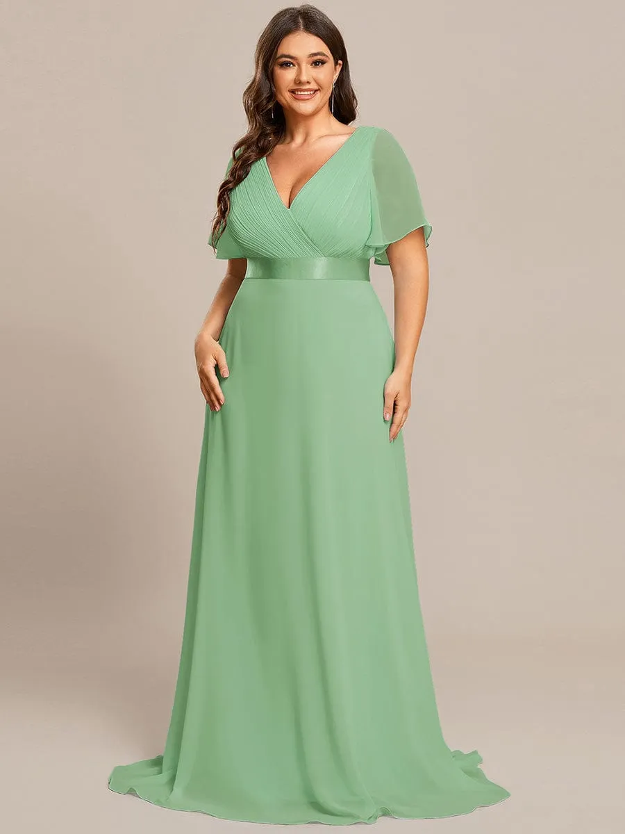 Monica | Plus Size Empire Waist V Back Bridesmaid Dress with Short Sleeves