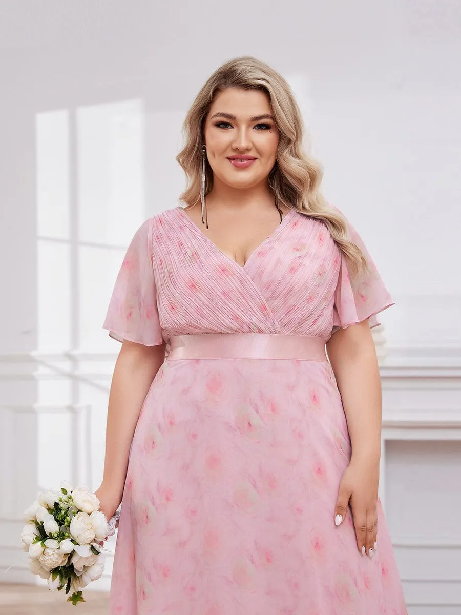 Monica | Plus Size Empire Waist V Back Bridesmaid Dress with Short Sleeves