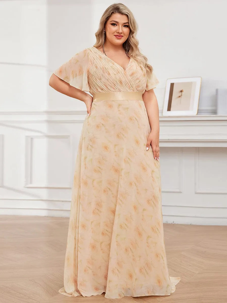 Monica | Plus Size Empire Waist V Back Bridesmaid Dress with Short Sleeves