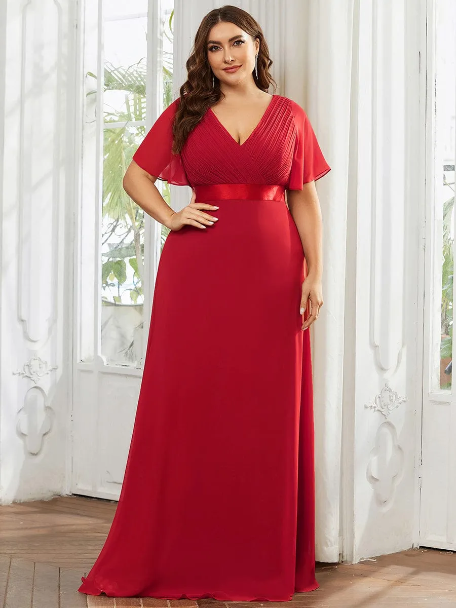 Monica | Plus Size Empire Waist V Back Bridesmaid Dress with Short Sleeves