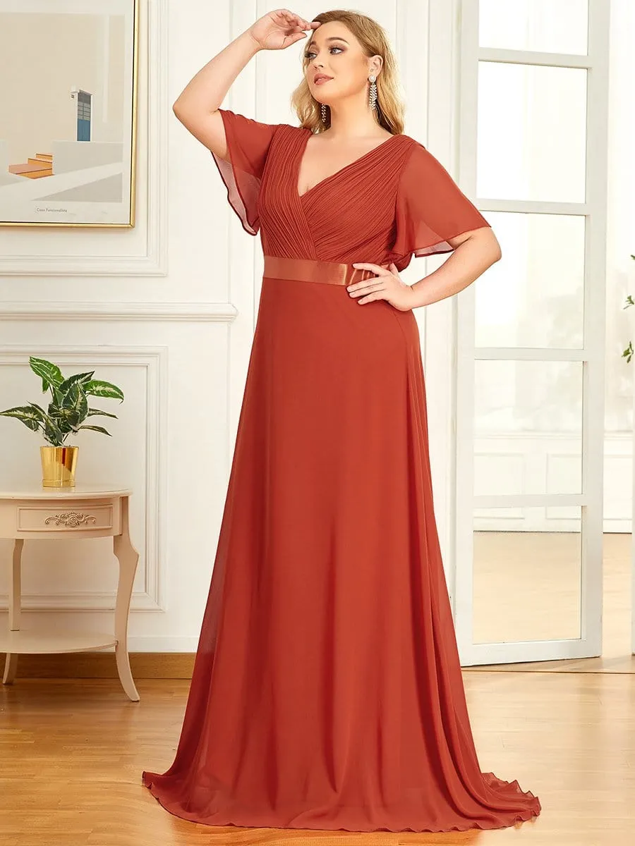 Monica | Plus Size Empire Waist V Back Bridesmaid Dress with Short Sleeves