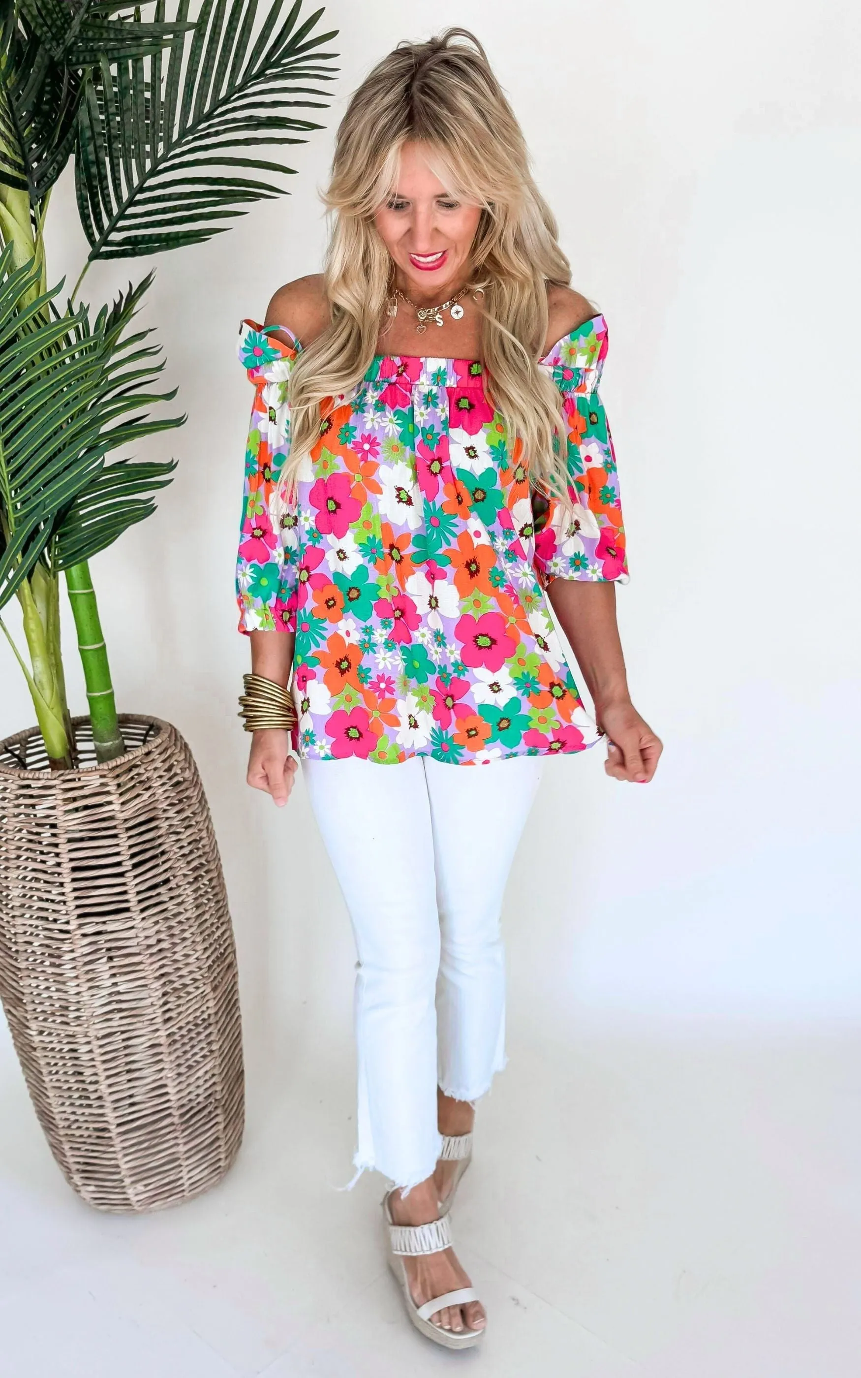 Multi Floral Off-Shoulder Blouse - Final Sale