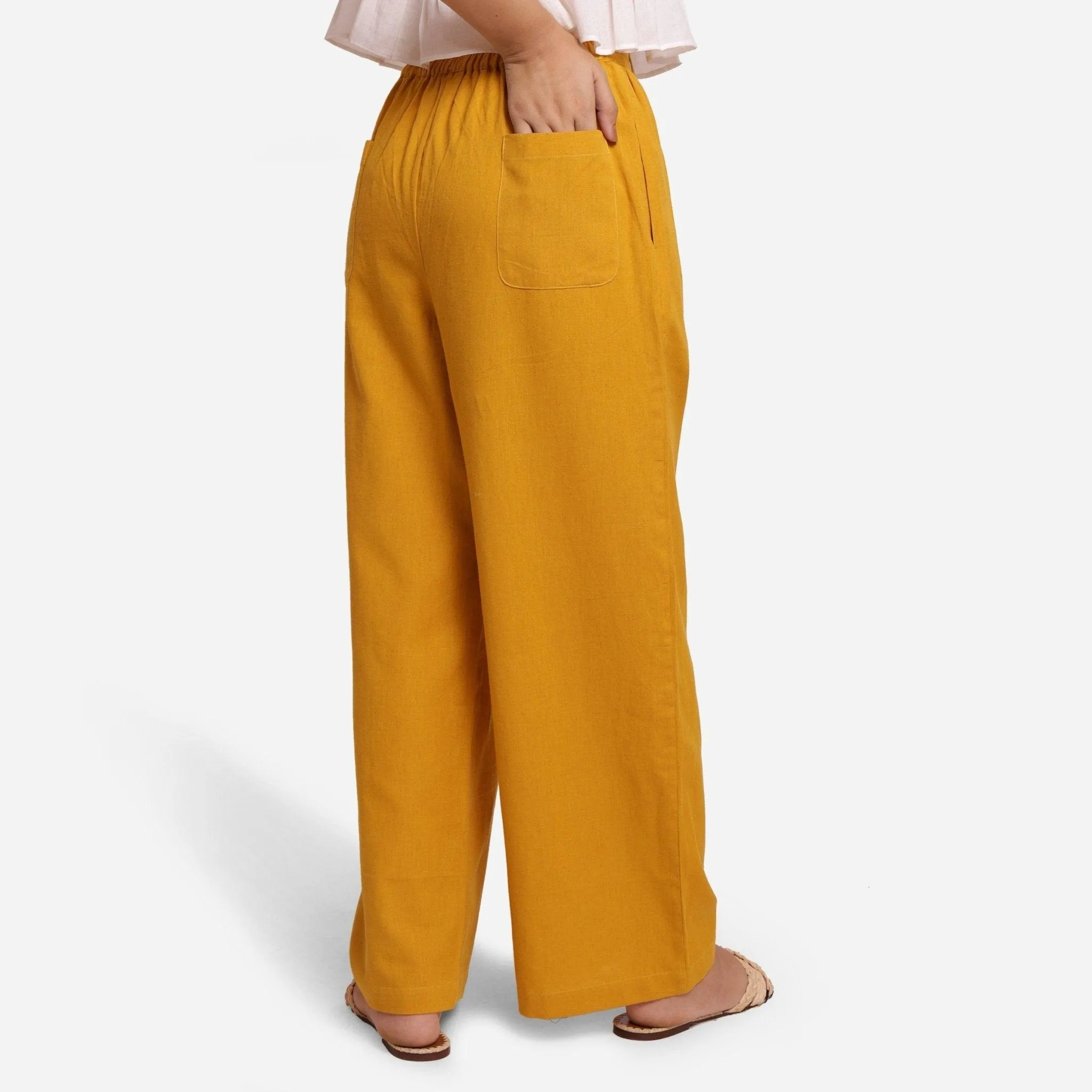 Mustard Cotton Flax Elasticated Wide Legged Pant