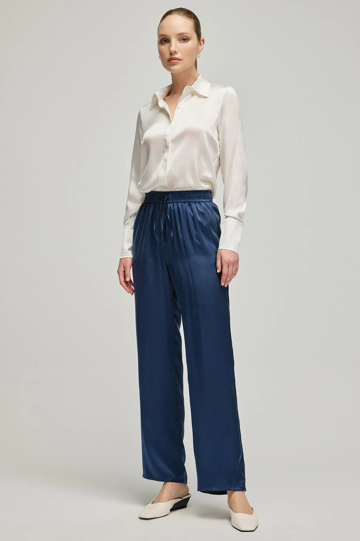 Navy Blue Nature Silk Trousers