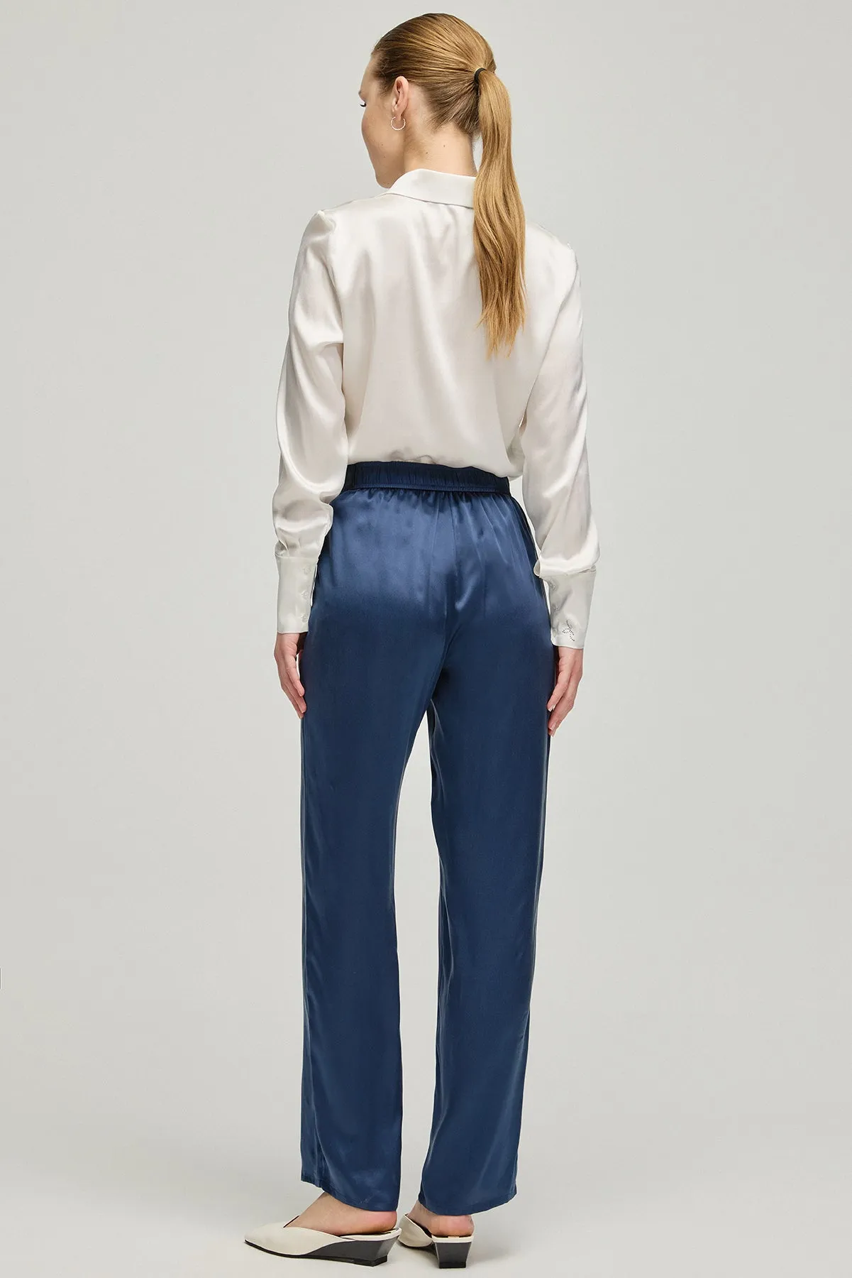 Navy Blue Nature Silk Trousers