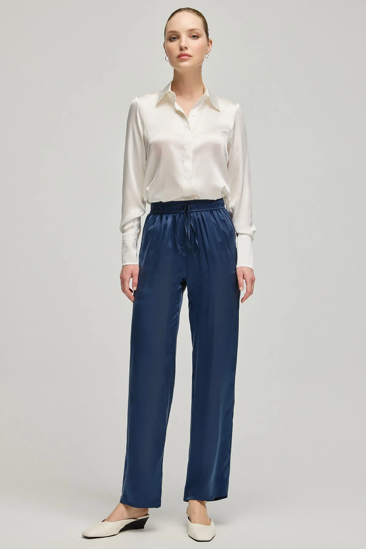 Navy Blue Nature Silk Trousers