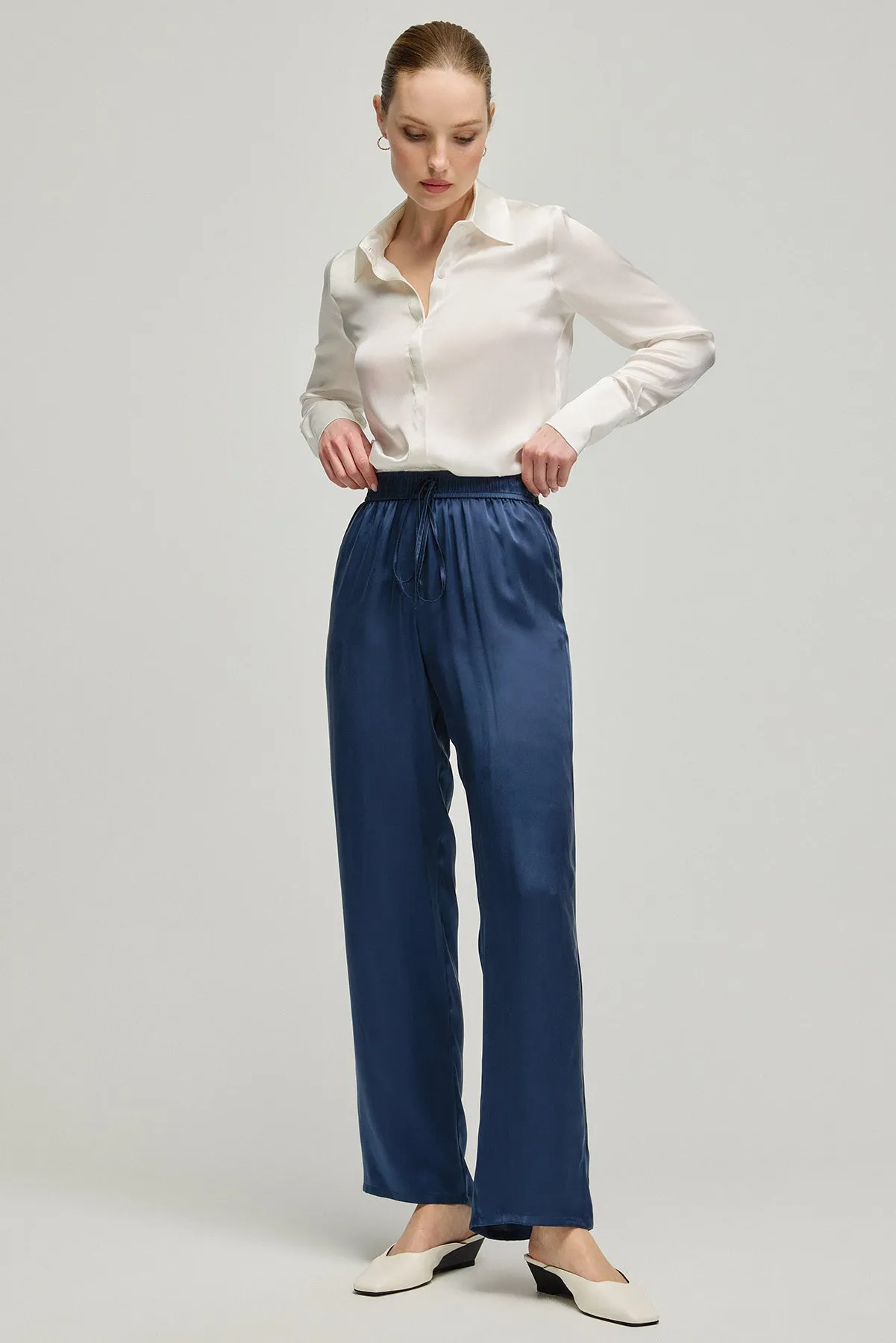 Navy Blue Nature Silk Trousers