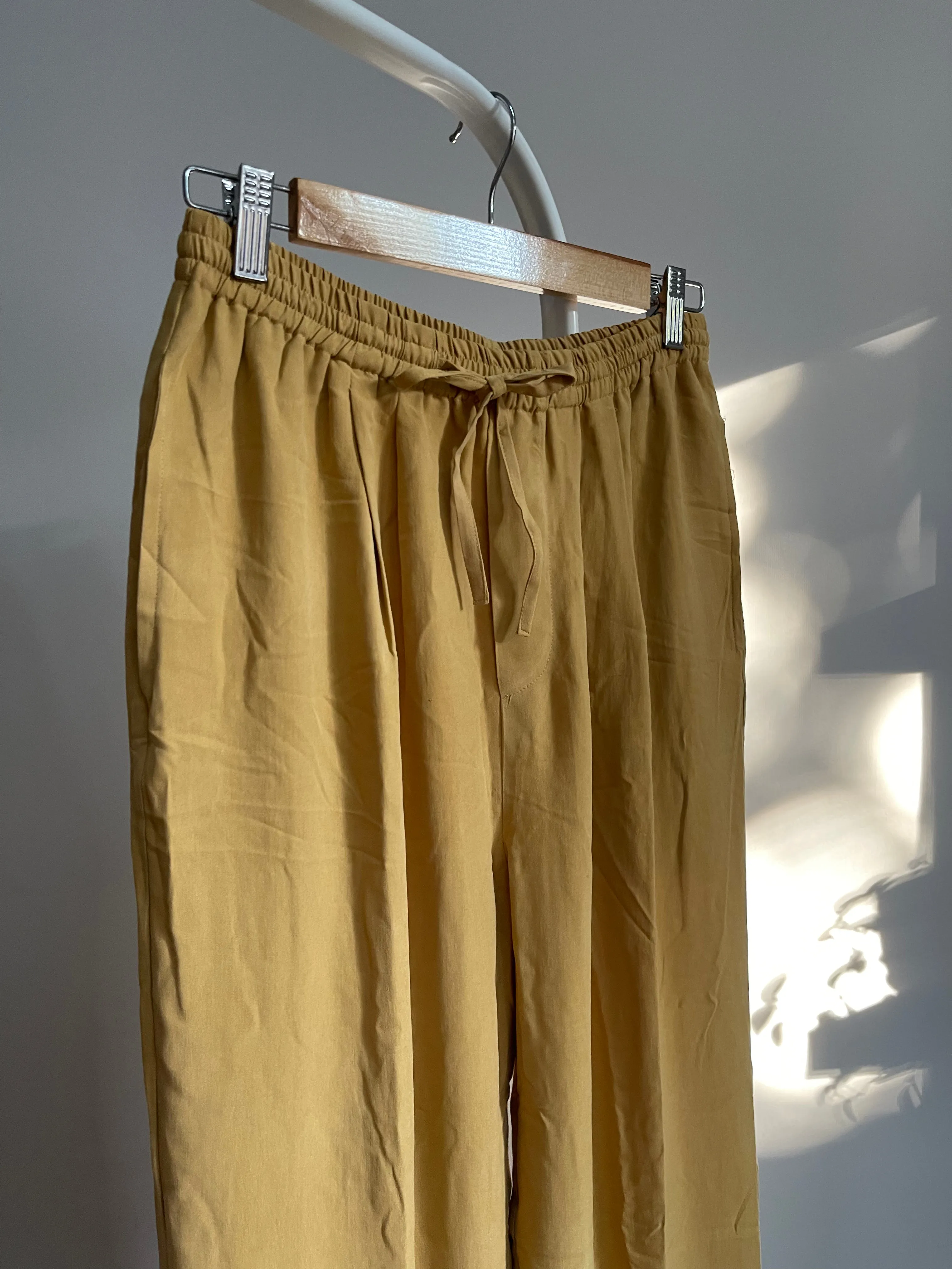 Ochre 100% Silk Drawstring Trousers - M