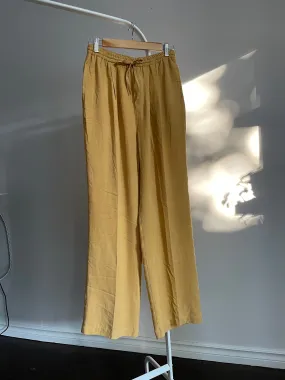 Ochre 100% Silk Drawstring Trousers - M