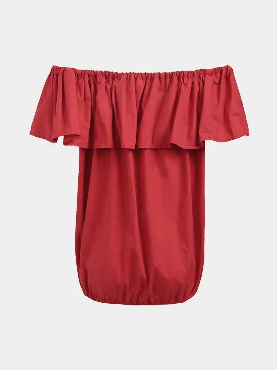 OEM ODM Off The Shoulder Fashion Red Blouses