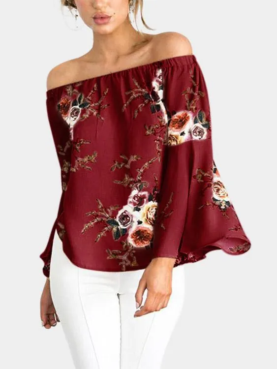 OEM ODM Off The Shoulder Floral Print Long Sleeve Blouses