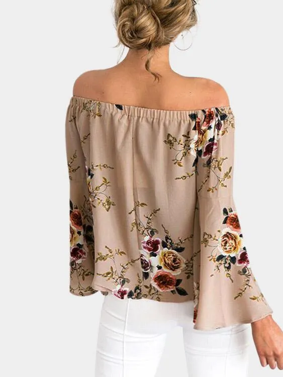 OEM ODM Off The Shoulder Floral Print Long Sleeve Blouses