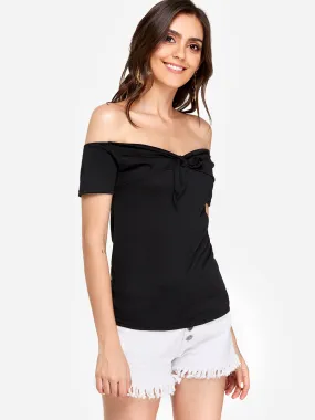 OEM ODM V-Neck Off The Shoulder Plain Short Sleeve Black Blouses