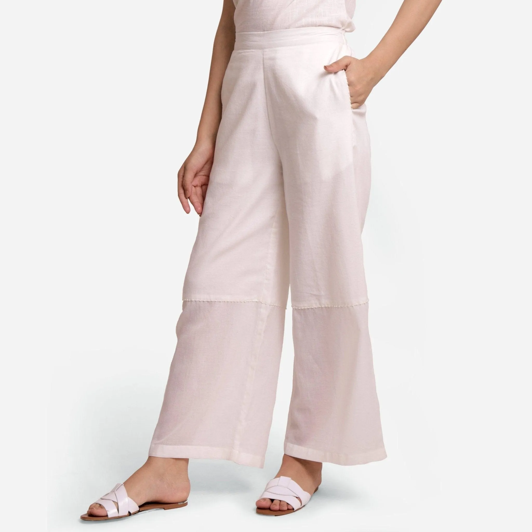 Off-White Hand Beaded Cotton Elasticated Wide Legged Pant