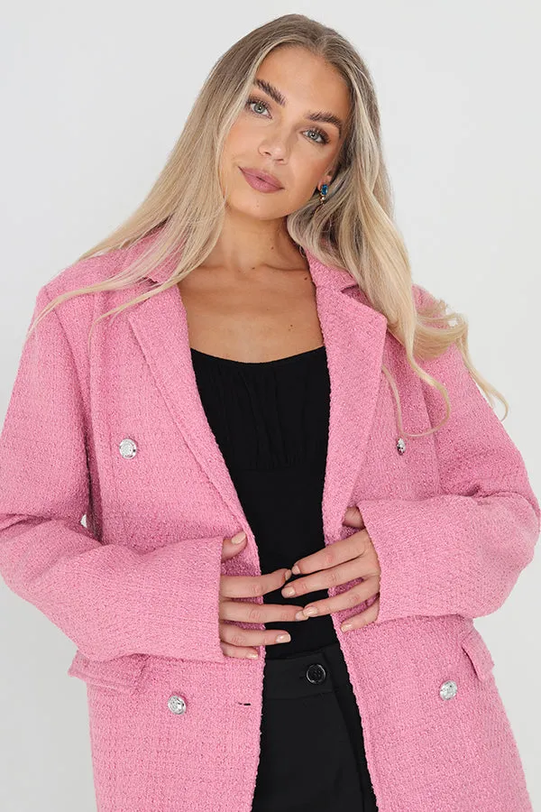 PINK MILITARY STYLE DOUBLE BREASTED BLAZER