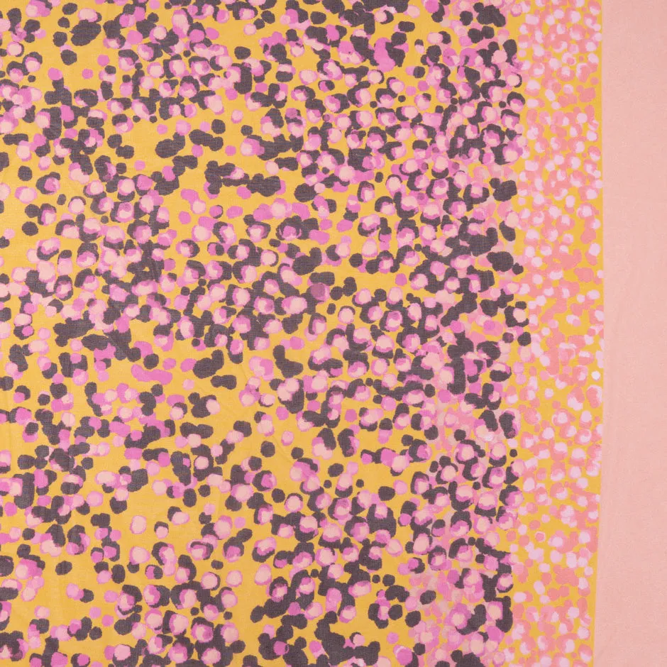 Pink Spotted Yellow/Peach Pure Silk Georgette