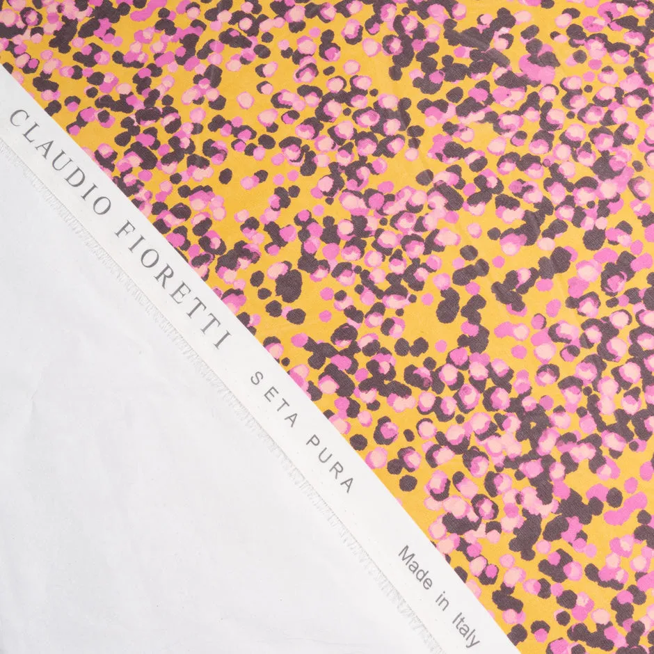 Pink Spotted Yellow/Peach Pure Silk Georgette